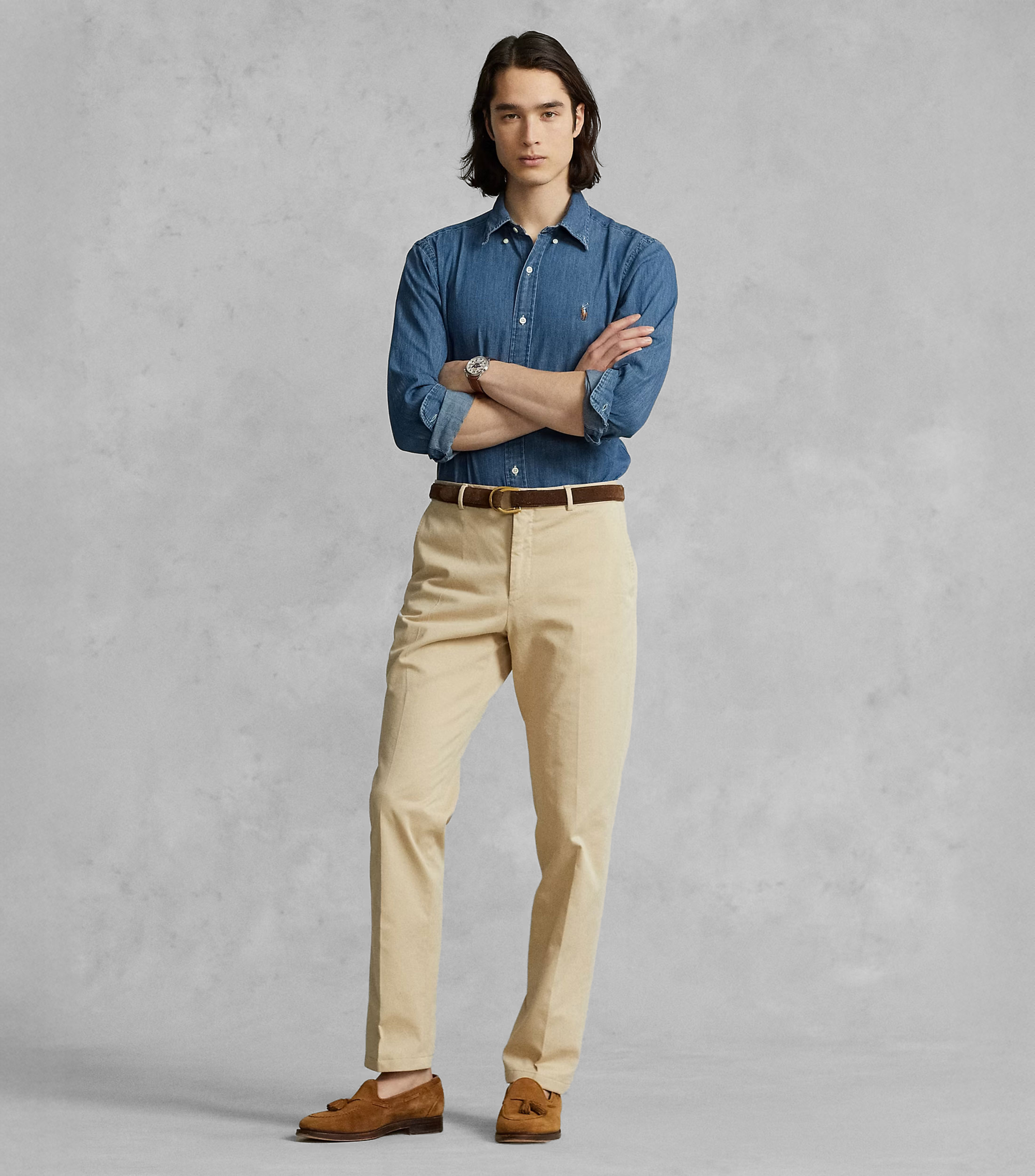 Camisa lisa con manga larga Hombre